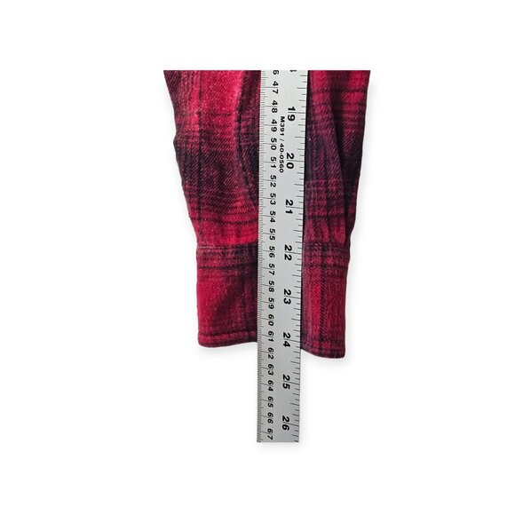 Lemon Aid Red & Black Distressed Plaid Button-Up Shirt Large Pockets - Picture 7 of 10
